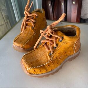 Kids Yellow Genuine Crocodile Ostrich Exotic Skin Tennis Shoes Toddler Size 9.5